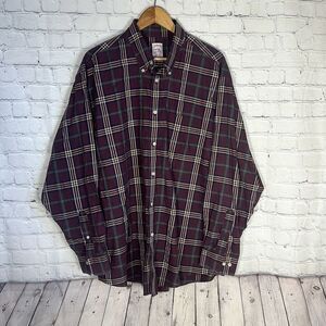 Brooks Brothers Supima Cotton Burgundy Plaid  Madison Original Polo Shirt XL
